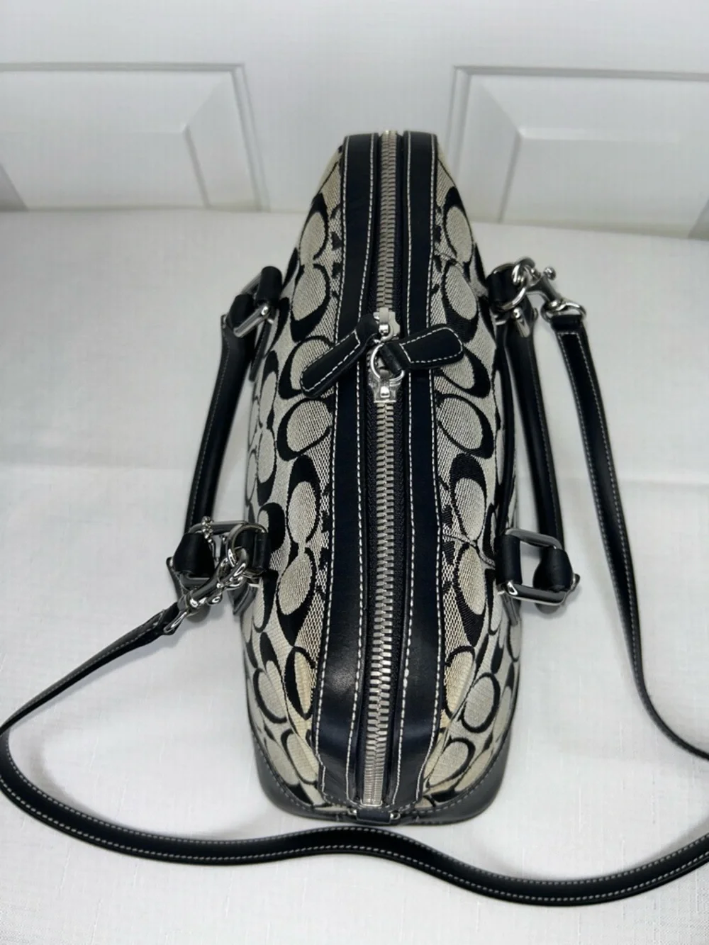 Coach Vintage Black Satchel with Leather Trim and Chrome Hardware